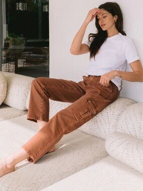 Vervet High Rise Straight Jeans Red Brick Cargo Patch Pocket Size 31 #V3376RB